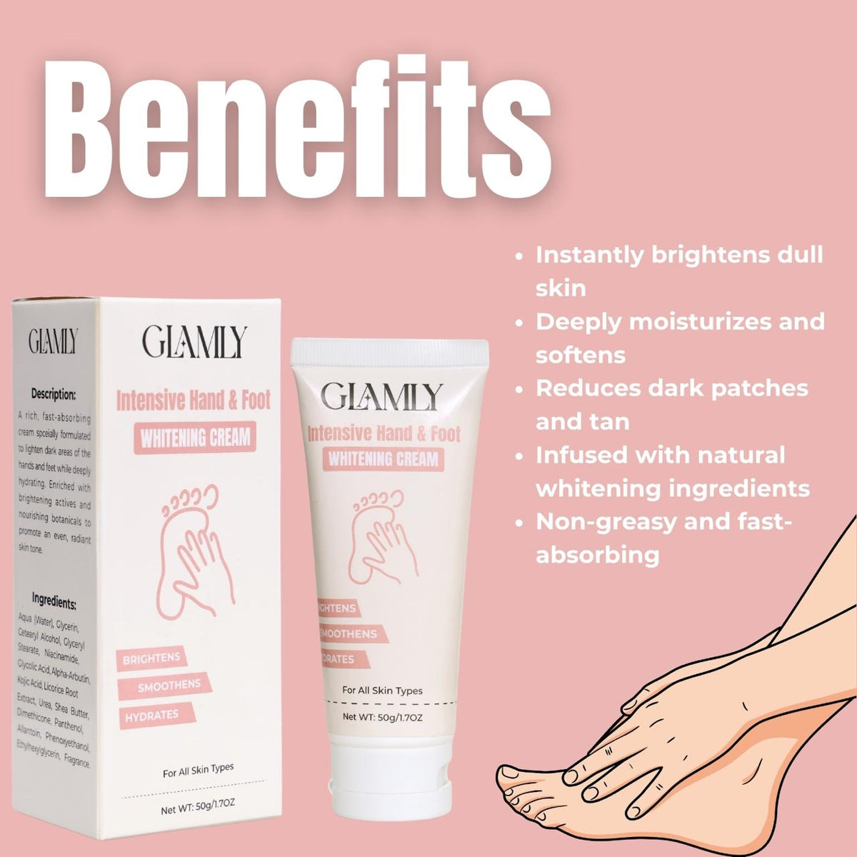 Glamly Intensive Hand & Foot Whitening Cream - 2